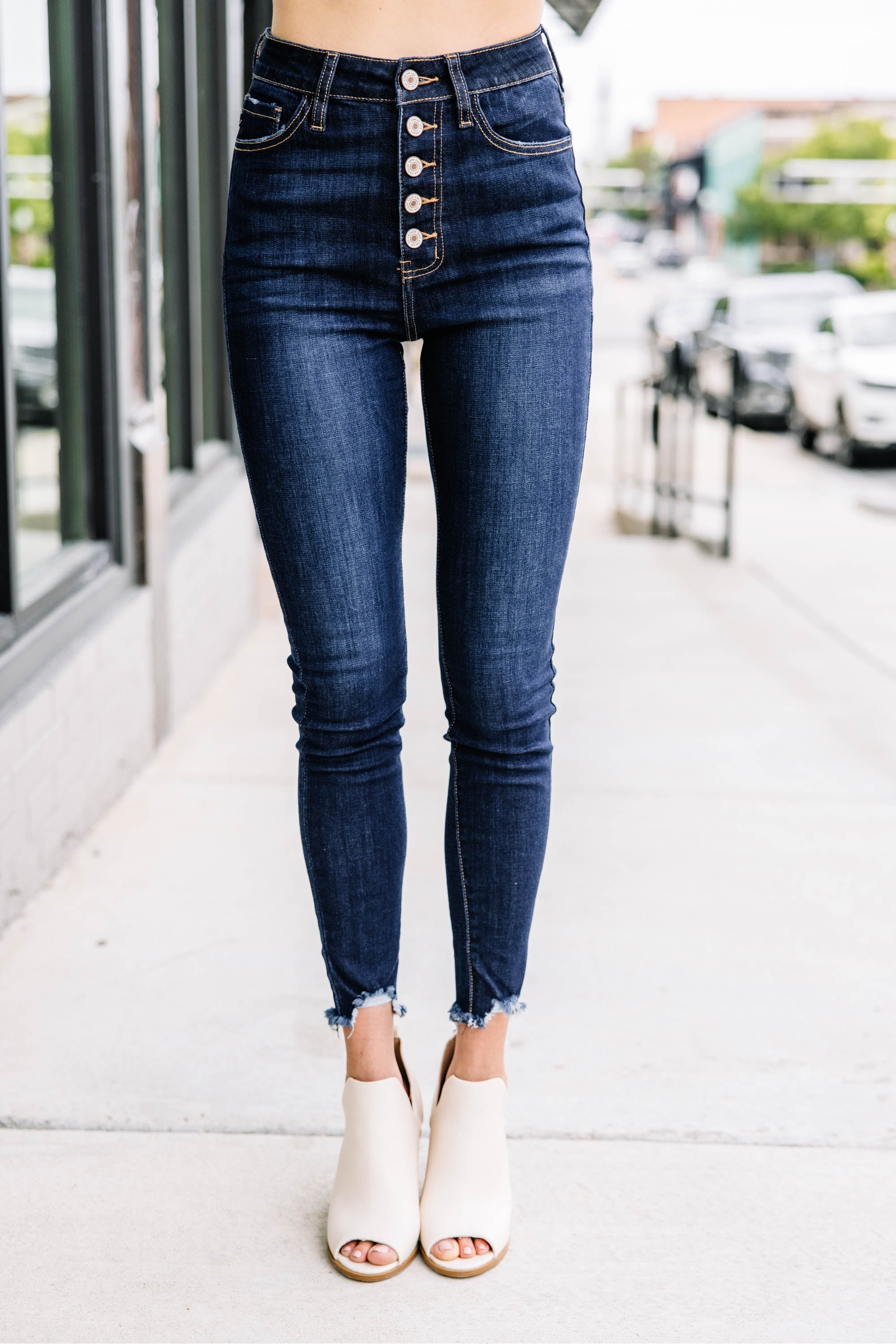 Going Up Dark Wash High Waist Skinny Jeans