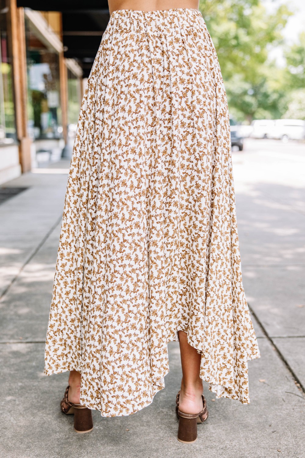 Speak To Your Heart Cream White Floral Midi Skirt