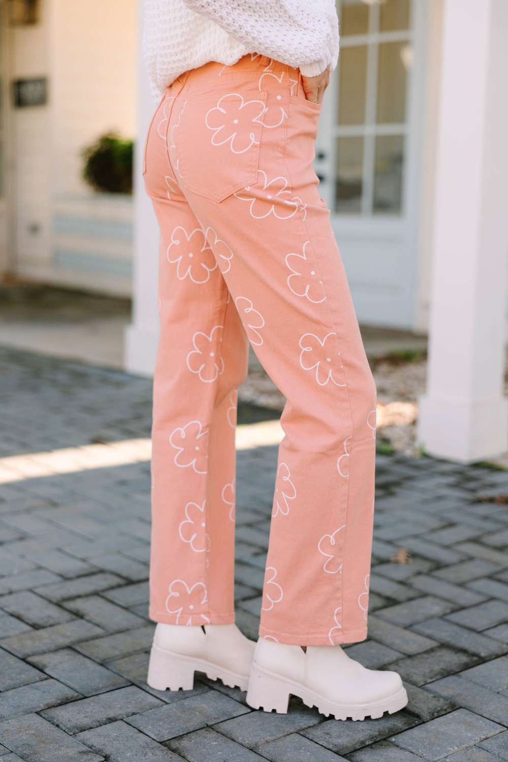 Never Too Late Salmon Pink Floral Pants