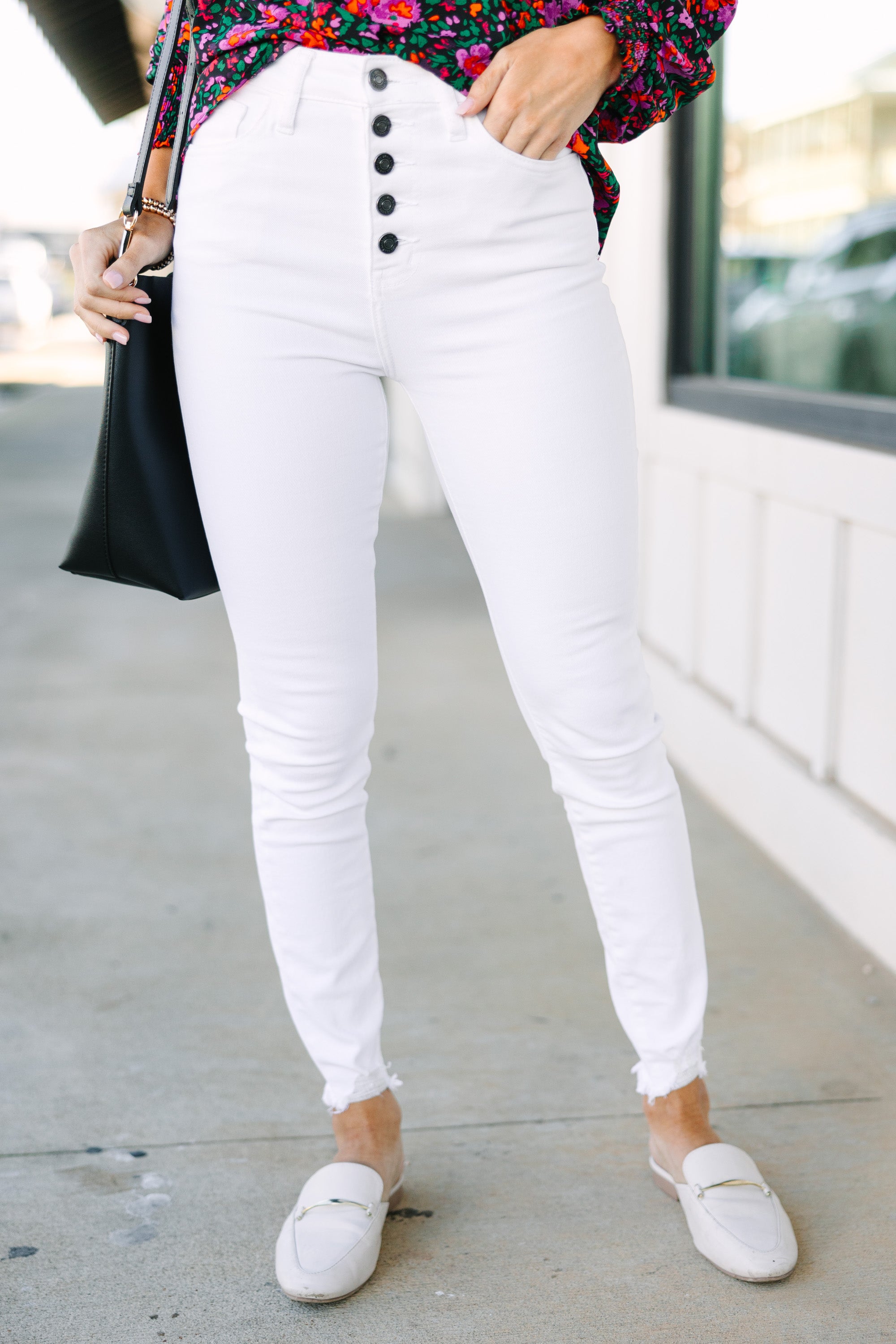 Going Up White High Waist Skinny Jeans